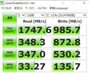 GALLERIA GCR1660TGF-QC,ドスパラ,SSD