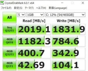 GALLERIA GCR1650GF7,ドスパラ,SSD,速度,Cドライブ