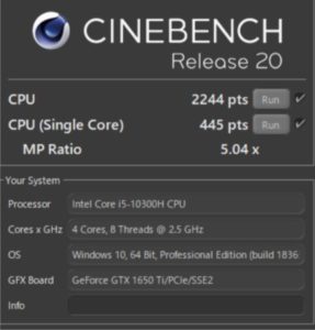 GALLERIA GCL1650TGF,Core i5-10300H,CINEBENCH,,R20