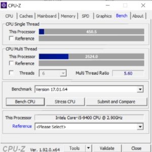 DAIV Z5,Core i5-9400,性能,ベンチ,CPUZ