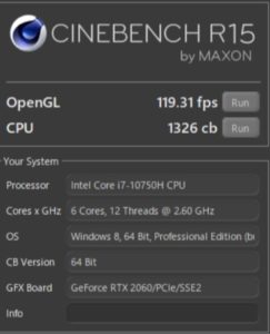 R15,Core i7-10750H,RTX2060,ベンチ,