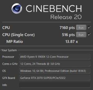 ドスパラ,GALLERIA ZA9R-R70S,Ryzen 9 3900X,RTX2070S,性能,ベンチ,R20