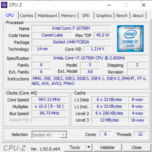 mouse K7,CPU,Core i7-10750H,ベンチ