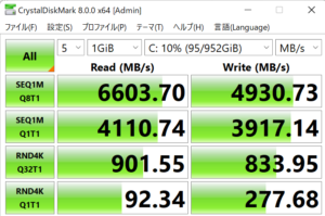 DAIV Z9,レビュー,性能,SSD,転送速度,ベンチマーク,