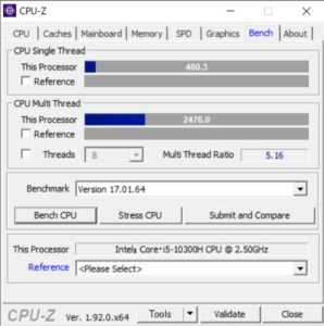 ドスパラ,raytrek G5,Core i5-10300H,CPUZ