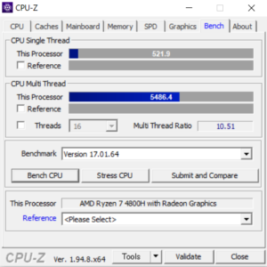 ドスパラ,raytrek G5-R,レビュー,ブログ,CPU,Ryzen 7 4800H,性能,ベンチマーク,CPUZ