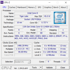 ドスパラ,GALLERIA RL5C-R35T,レビュー,性能,Core i5-11400H,CPUZ,