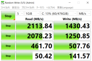 DAIV P5,ストレージ,SSD,転送速度,実測値,レビュー,