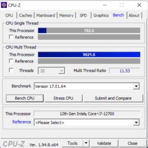 raytrek XV,ドスパラ,レビュー,ブログ,Core i7-12700,性能,感想,ベンチマーク,cpuz