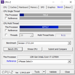 raytrek R6-AA,価格,比較,レビュー,ベンチマーク,性能,評価,感想,ブログ,Core i7-12700H,CPUZ