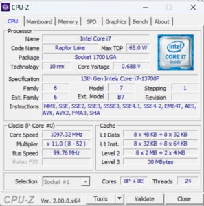 ドスパラ,raytrek 4CXVi,レビュー,感想,口コミ,評価,ブログ,Core i7-13700F,CPUZ,